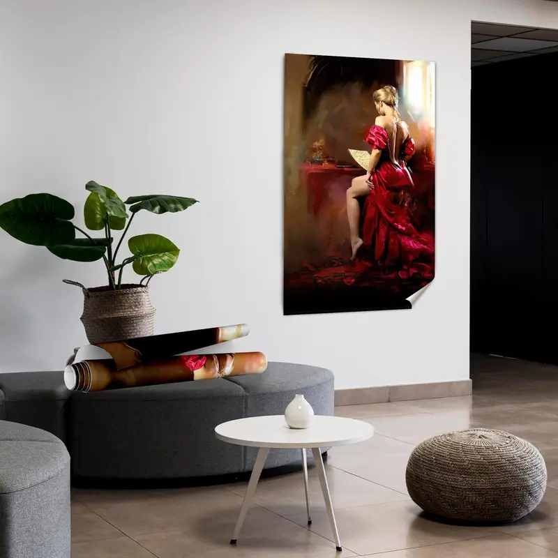 Zarif Kanvas Tablo: Kırmızı Elbiseli Kadın, Soyut Sanatsal Reprodüksiyon