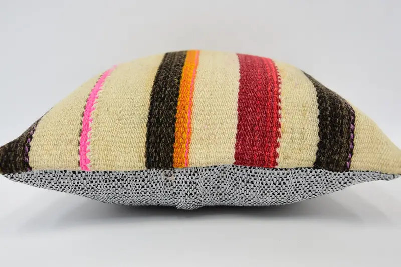 Pillow, 12x12 Beige Pillow Sham, Armchair Pillow Cover, Interior Designer Pillow, Bed Cushion, Boho Pillow, Ethnical Kilim Rug Pillow - 5
