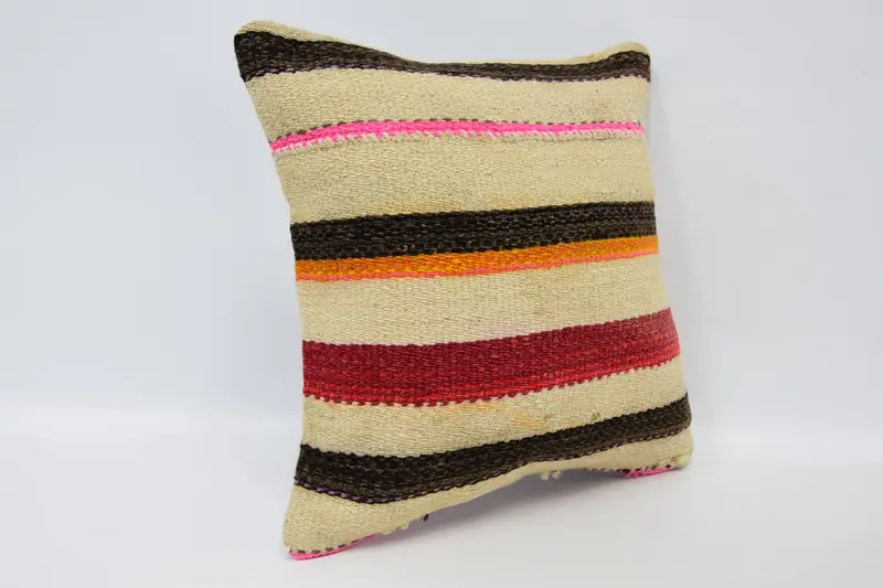 Pillow, 12x12 Beige Pillow Sham, Armchair Pillow Cover, Interior Designer Pillow, Bed Cushion, Boho Pillow, Ethnical Kilim Rug Pillow - 3