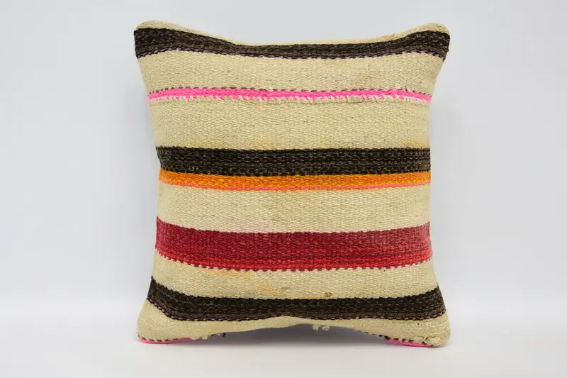 Pillow, 12x12 Beige Pillow Sham, Armchair Pillow Cover, Interior Designer Pillow, Bed Cushion, Boho Pillow, Ethnical Kilim Rug Pillow - 1