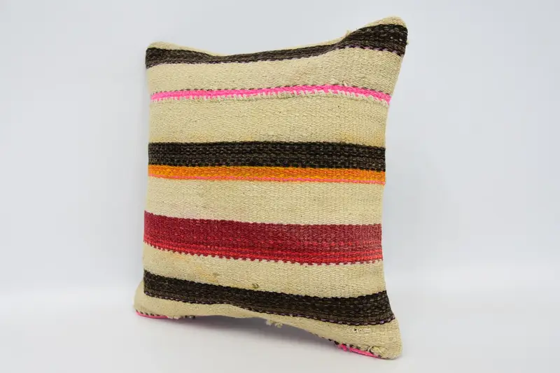 Pillow, 12x12 Beige Pillow Sham, Armchair Pillow Cover, Interior Designer Pillow, Bed Cushion, Boho Pillow, Ethnical Kilim Rug Pillow - 4