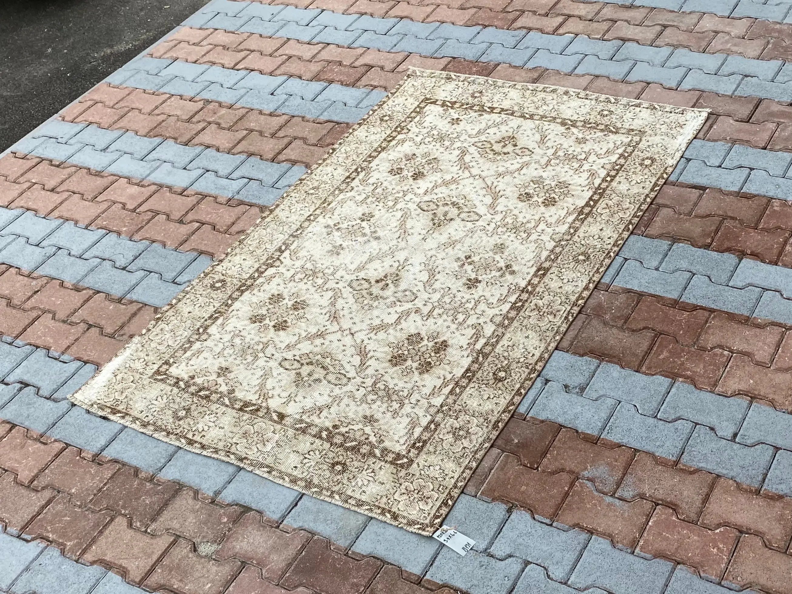 3.9x6.6 ft Area Turkish Rug, Vintage Rug, Brown White Floral Wool Rug - 1
