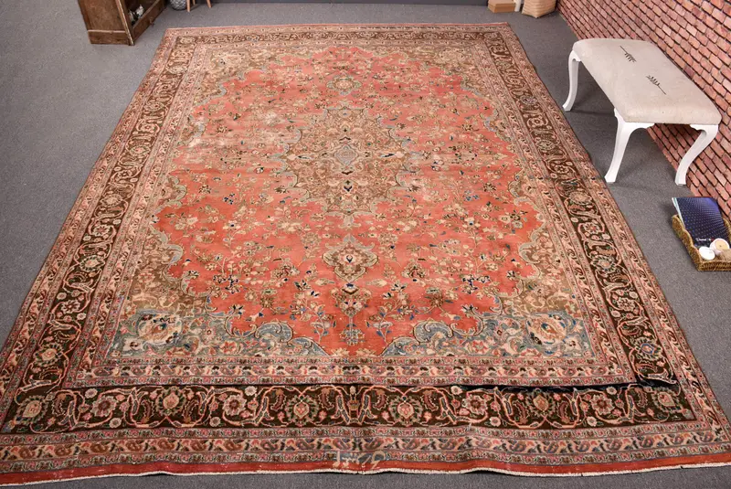 レッド&グリーンボーダーラグ、9x12フィートのエレガントな装飾