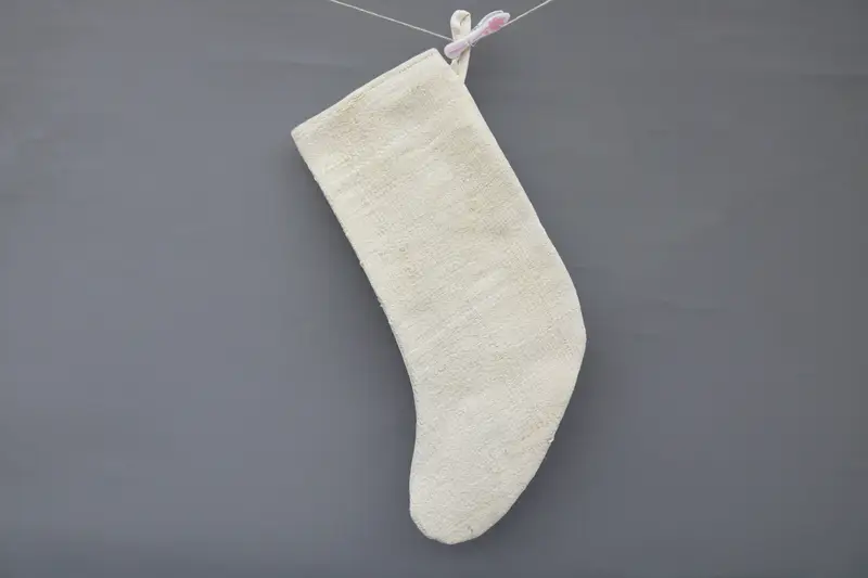 Beige Christmas Stocking with Ornaments Pattern, Festive Holiday Decor