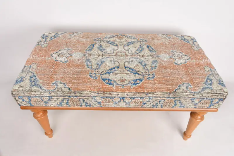 Modular Sofa Set with Kilim-Inspired Wool Blend Ottoman, Orange & Bronze