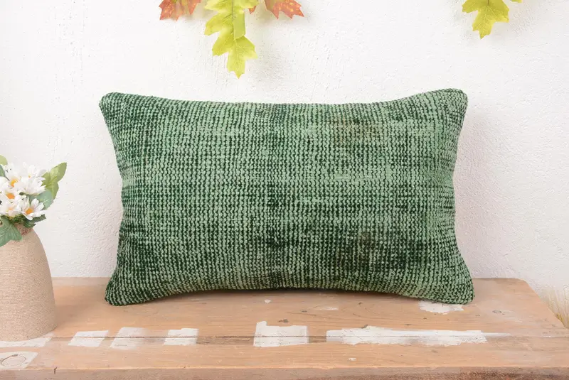 Handgefertigtes südwestliches grünes Kissen, 12x20 besticktes Wurfkissen