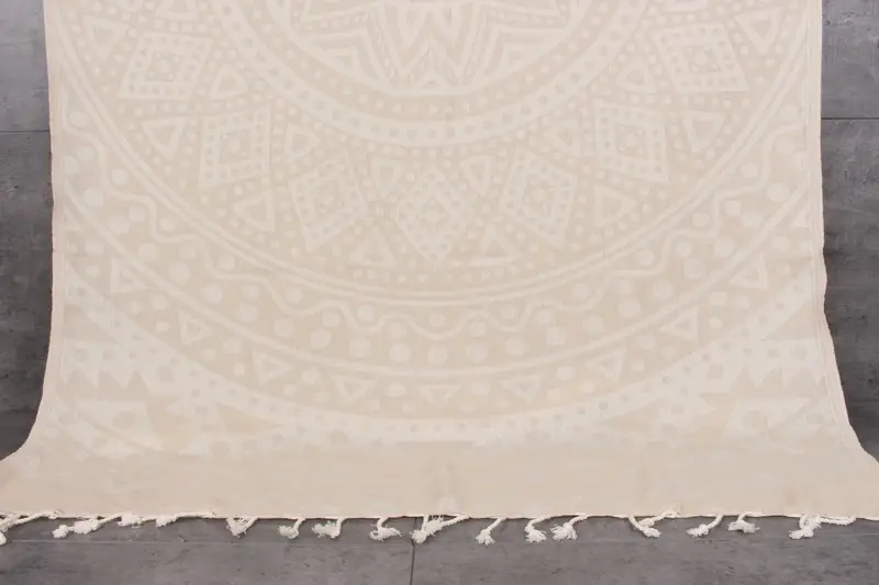 Round Design Turkish Bath Towel Beige Organic Cotton, 40x71 Inches