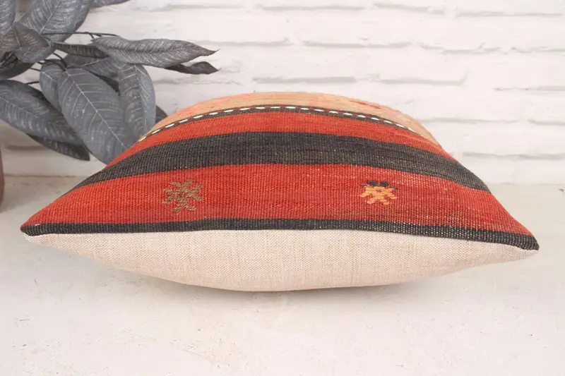 Antique Pillows, Authentic Pillow Sham, 16x16 Red Pillow Cover, Vintage Kilim Pillow, Kilim Cushion Sham, Pillow, Vintage Throw Cushion Cover - 5