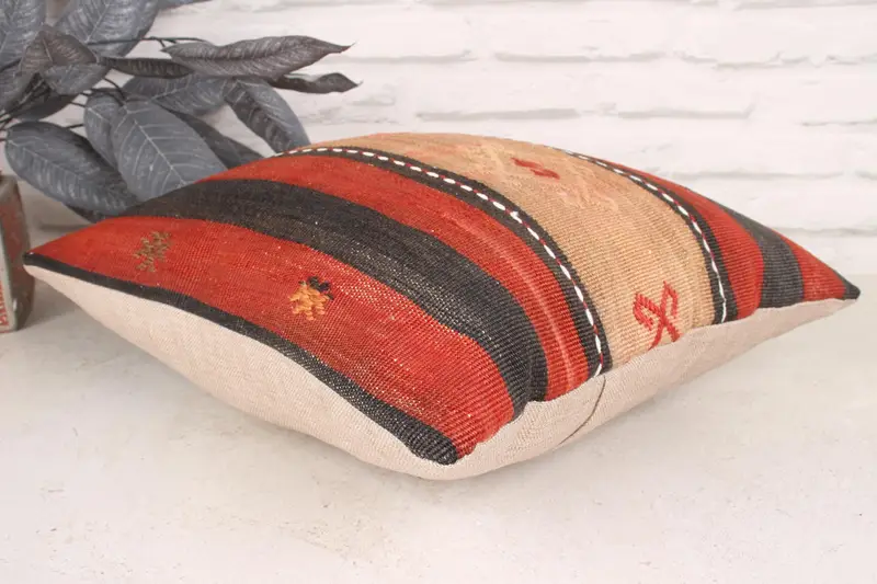 Antique Pillows, Authentic Pillow Sham, 16x16 Red Pillow Cover, Vintage Kilim Pillow, Kilim Cushion Sham, Pillow, Vintage Throw Cushion Cover - 6