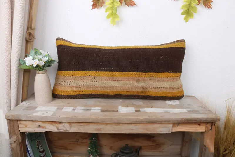 12x24 Brown Cushion Case, Chair Pillow Sham, Bed Pillow, Kilim Pillow Cover, Interior Designer Pillow, Boho Pillow Sham Cover, Pillow Sham - 1