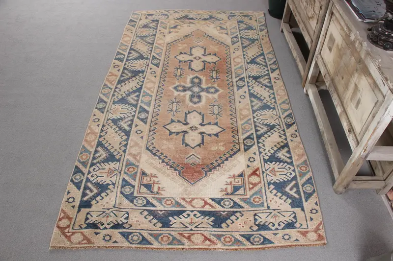 Handmade Blue Southwestern Rug, 3,2x7,1 ft