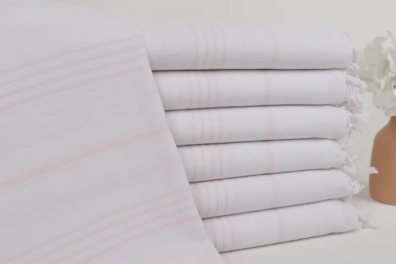 Light Powder Pink Cotton Towel Striped Monogrammed Beach Towel, 40x71 Inches