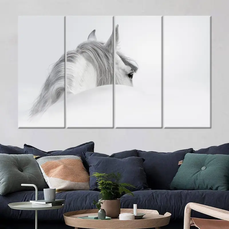 White Horse Canvas Art, Horse Lover Gift, Modern Wall Decor, Canvas Wall Art, Office Decor, Living Room Wall Decoration, White Wall Art, - 4