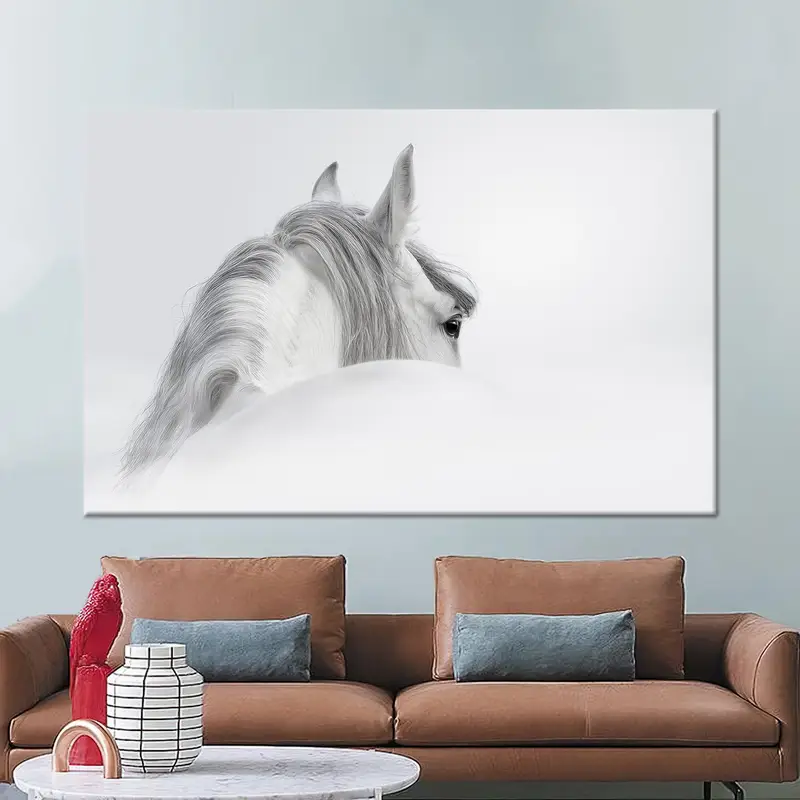 White Horse Canvas Art, Horse Lover Gift, Modern Wall Decor, Canvas Wall Art, Office Decor, Living Room Wall Decoration, White Wall Art, - 3