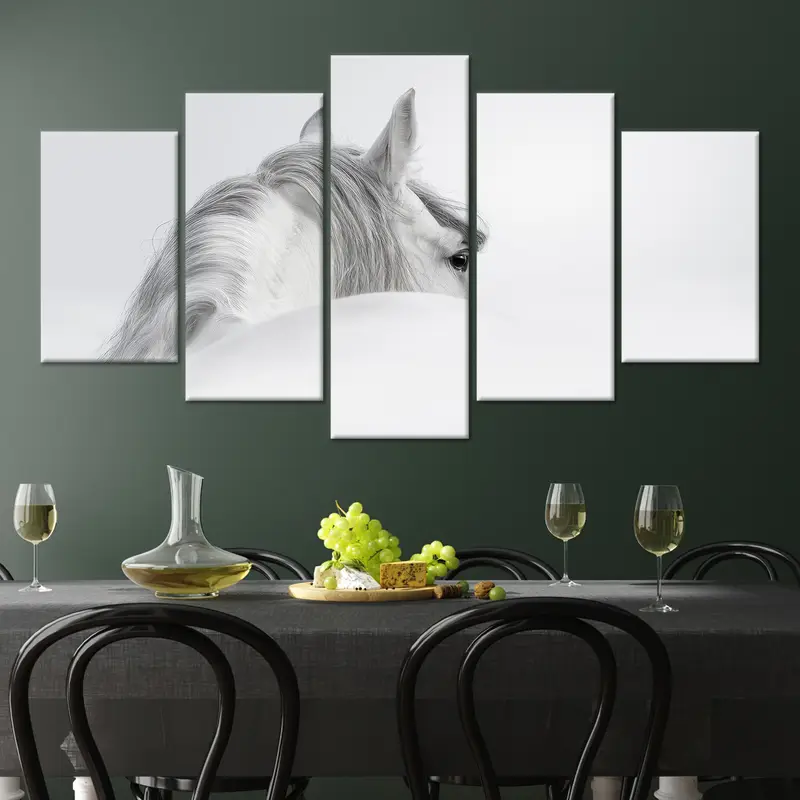 White Horse Canvas Art, Horse Lover Gift, Modern Wall Decor, Canvas Wall Art, Office Decor, Living Room Wall Decoration, White Wall Art, - 5