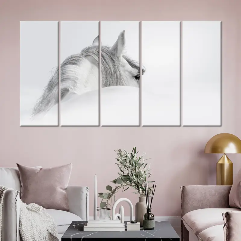 White Horse Canvas Art, Horse Lover Gift, Modern Wall Decor, Canvas Wall Art, Office Decor, Living Room Wall Decoration, White Wall Art, - 2