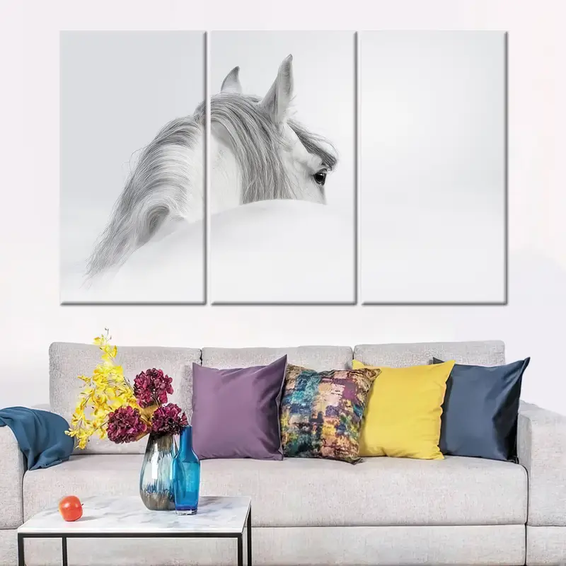 White Horse Canvas Art, Horse Lover Gift, Modern Wall Decor, Canvas Wall Art, Office Decor, Living Room Wall Decoration, White Wall Art, - 1