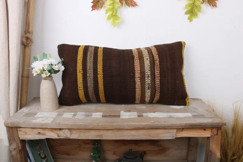 Vintage Kilim Throw Pillow, 12x24 Brown Cushion Case, Kilim Pillow Cover, Pillow, Pillow for Couch, Pet Pillow Case, Authentic Pillow Case - 1