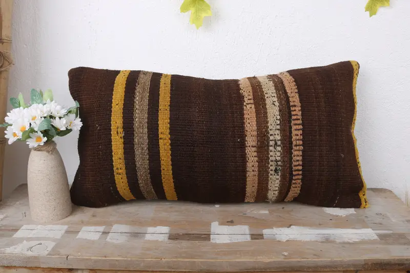 Vintage Kilim Throw Pillow, 12x24 Brown Cushion Case, Kilim Pillow Cover, Pillow, Pillow for Couch, Pet Pillow Case, Authentic Pillow Case - 2