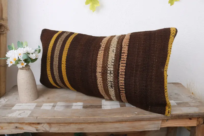 Vintage Kilim Throw Pillow, 12x24 Brown Cushion Case, Kilim Pillow Cover, Pillow, Pillow for Couch, Pet Pillow Case, Authentic Pillow Case - 4