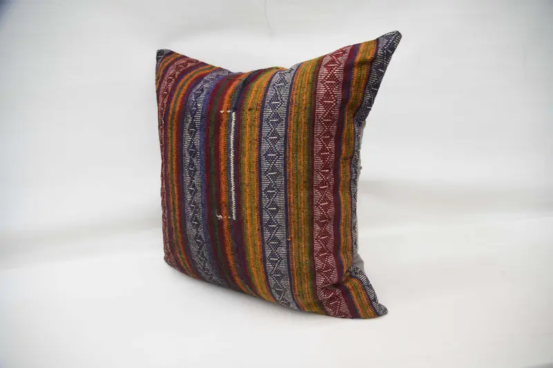 Turkish Kilim Pillow, Handmade Kilim Cushion, Cozy Throw Cushion Case, Vintage Pillow Sham, 32x32 Orange Pillow, Cushion Case, Kilim Pillow Cover - 5
