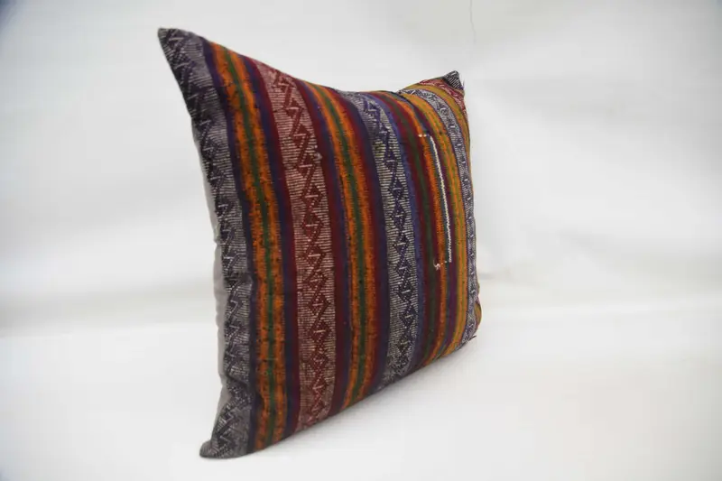 Turkish Kilim Pillow, Handmade Kilim Cushion, Cozy Throw Cushion Case, Vintage Pillow Sham, 32x32 Orange Pillow, Cushion Case, Kilim Pillow Cover - 3