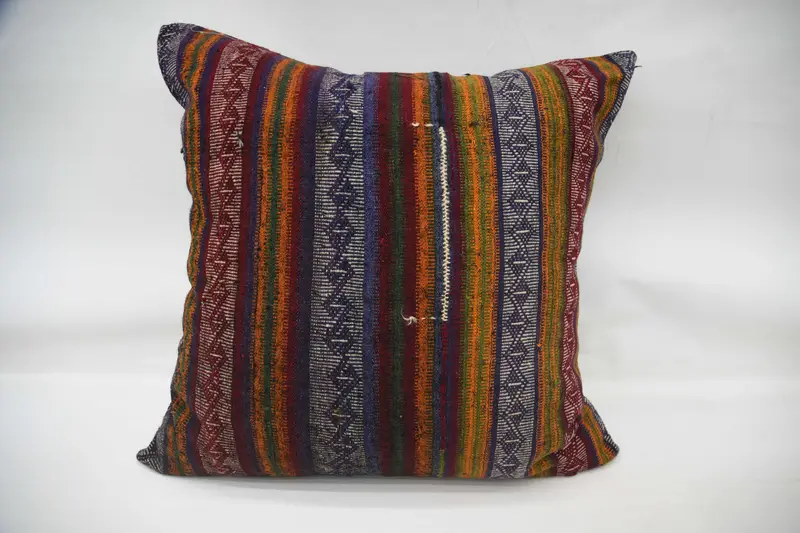 Turkish Kilim Pillow, Handmade Kilim Cushion, Cozy Throw Cushion Case, Vintage Pillow Sham, 32x32 Orange Pillow, Cushion Case, Kilim Pillow Cover - 1