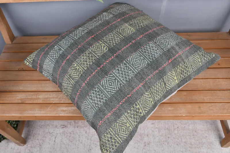 Pillow Case, 24x24 Gray Cushion Case, Pillow for Sofa, Boho Pillow Sham Cover, Kilim Pillow, Natural Cushion, Bright Pillow - 2