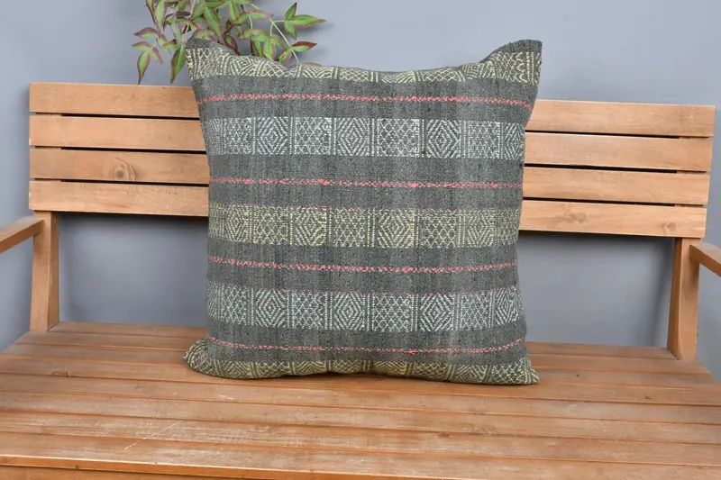 Pillow Case, 24x24 Gray Cushion Case, Pillow for Sofa, Boho Pillow Sham Cover, Kilim Pillow, Natural Cushion, Bright Pillow - 6