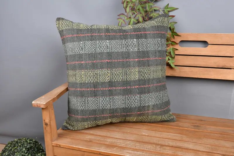 Pillow Case, 24x24 Gray Cushion Case, Pillow for Sofa, Boho Pillow Sham Cover, Kilim Pillow, Natural Cushion, Bright Pillow - 1