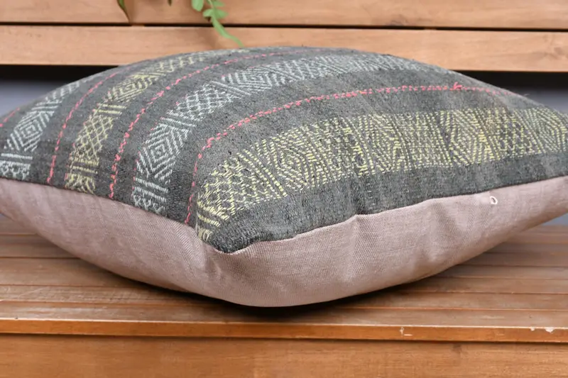 Pillow Case, 24x24 Gray Cushion Case, Pillow for Sofa, Boho Pillow Sham Cover, Kilim Pillow, Natural Cushion, Bright Pillow - 4
