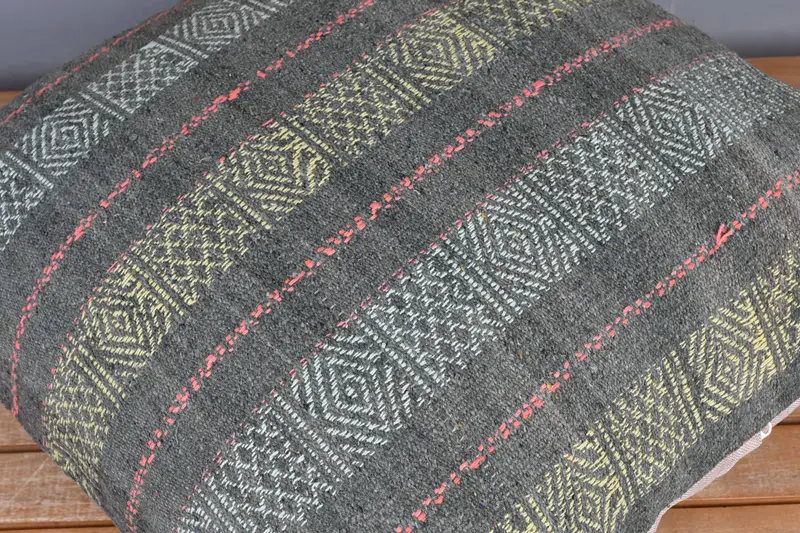 Pillow Case, 24x24 Gray Cushion Case, Pillow for Sofa, Boho Pillow Sham Cover, Kilim Pillow, Natural Cushion, Bright Pillow - 3