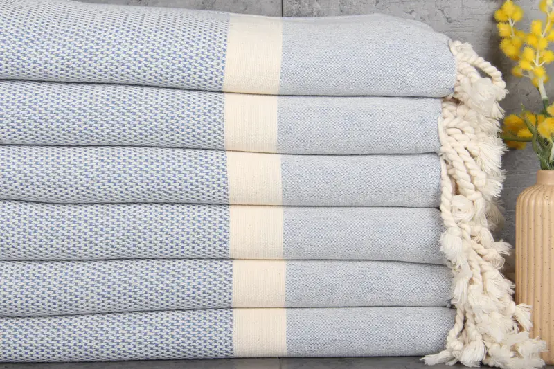 Personalized Turkish Towel Light Blue Stripes, Organic Cotton, 36x71 Inches
