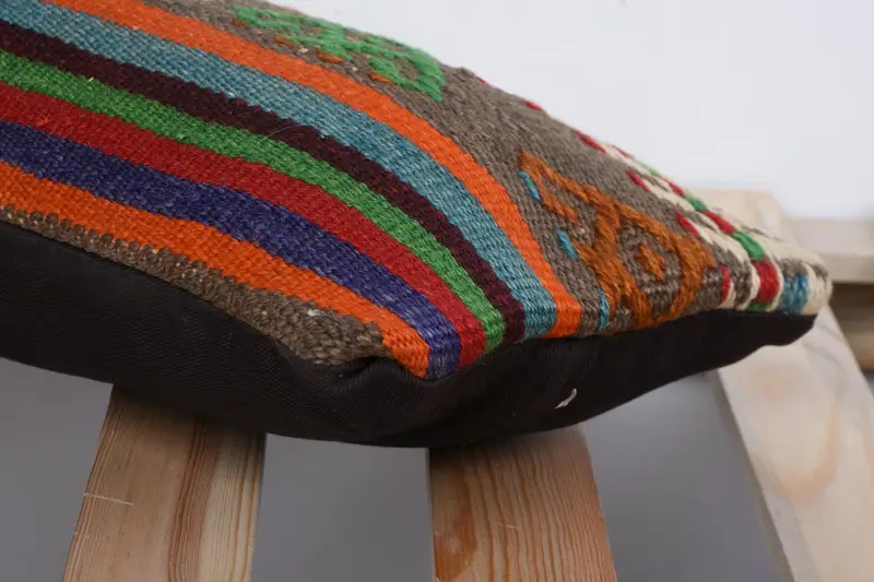 Muted Pillow Cover, Vintage Pillow, Art Deco Pillow Case, 8x16 Brown Pillow Cover, Ethnical Kilim Rug Pillow, Cushion, Handmade Kilim Cushion - 7