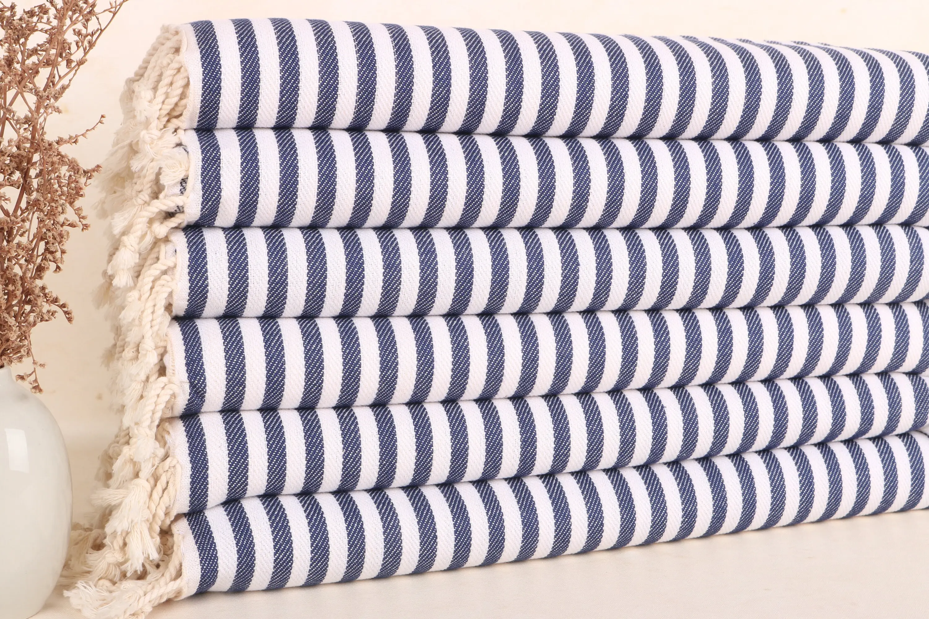 Wedding Favors Navy Cotton Tea Towel, Striped Dish Towel, 18x40 Inches - 1