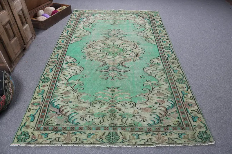 Türk Halısı, 5.2x8.7 ft Büyük Halı, Yeşil Mavi Oushak Yün Halı - 1