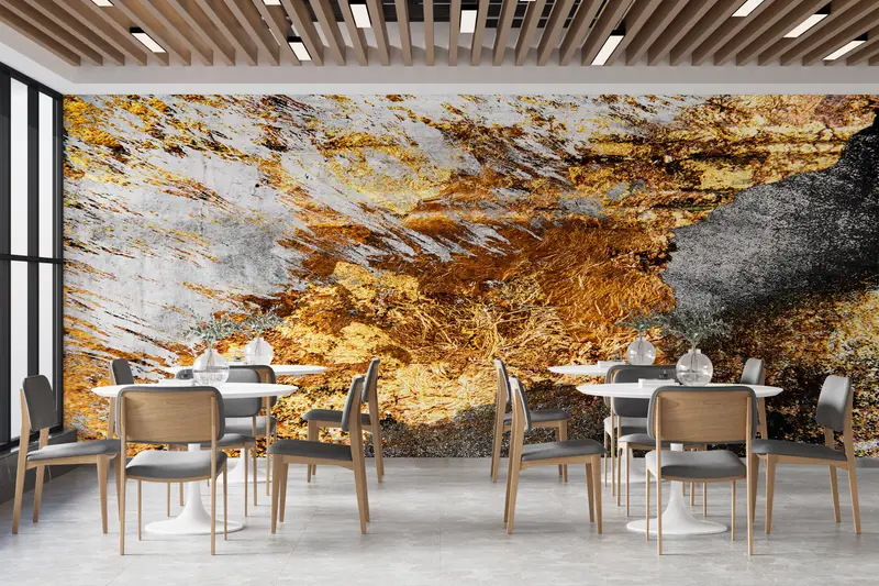 Gray Wall Art, Contemporary Mural, Black And Gold Wall Art, Modern Wall Mural, Abstract Wall Mural, Gold Wall Painting, Black Wallpaper, - 1