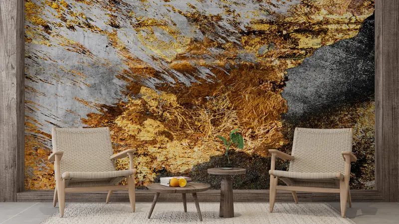 Gray Wall Art, Contemporary Mural, Black And Gold Wall Art, Modern Wall Mural, Abstract Wall Mural, Gold Wall Painting, Black Wallpaper, - 6