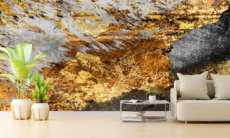 Gray Wall Art, Contemporary Mural, Black And Gold Wall Art, Modern Wall Mural, Abstract Wall Mural, Gold Wall Painting, Black Wallpaper, - 8
