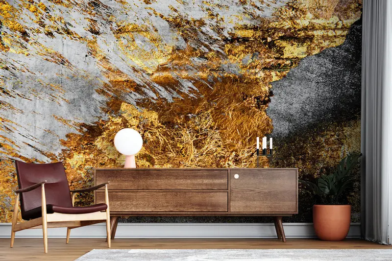 Gray Wall Art, Contemporary Mural, Black And Gold Wall Art, Modern Wall Mural, Abstract Wall Mural, Gold Wall Painting, Black Wallpaper, - 3