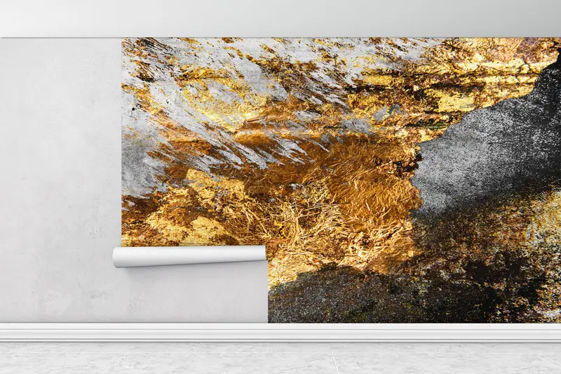 Gray Wall Art, Contemporary Mural, Black And Gold Wall Art, Modern Wall Mural, Abstract Wall Mural, Gold Wall Painting, Black Wallpaper, - 5