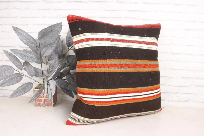Floor Cushion Case, Pillow, Pillow for Sofa, 24x24 Brown Pillow, Vintage Kilim Pillow, Vintage Kilim Pillow Cushion, Boho Pillow - 3