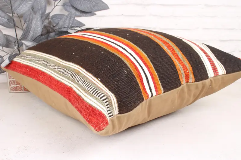 Floor Cushion Case, Pillow, Pillow for Sofa, 24x24 Brown Pillow, Vintage Kilim Pillow, Vintage Kilim Pillow Cushion, Boho Pillow - 6