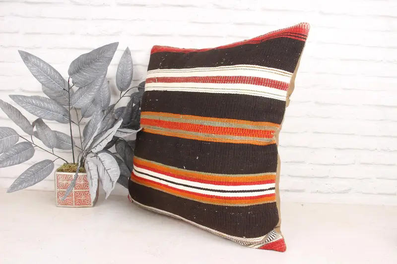 Floor Cushion Case, Pillow, Pillow for Sofa, 24x24 Brown Pillow, Vintage Kilim Pillow, Vintage Kilim Pillow Cushion, Boho Pillow - 4