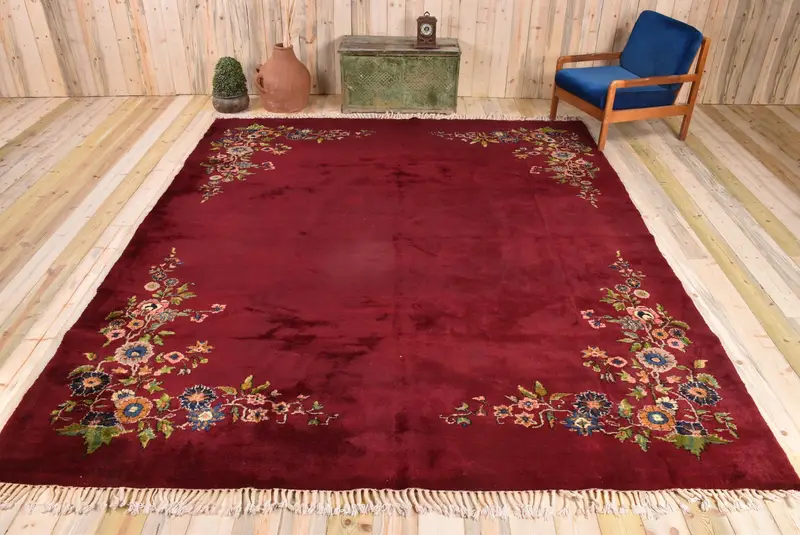 Alfombra Oriental Roja 9,3x11,1ft Decoración Elegante