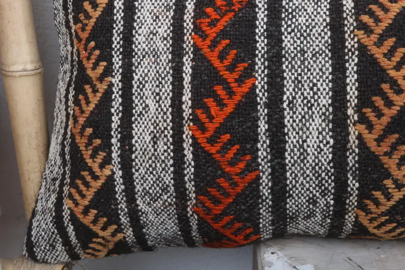 Interior Designer Pillow, Ikat Cushion Case, Pillow Sham, Throw Kilim Pillow, 12x48 Orange Cushion Case, Vintage Kilim Throw Pillow - 3