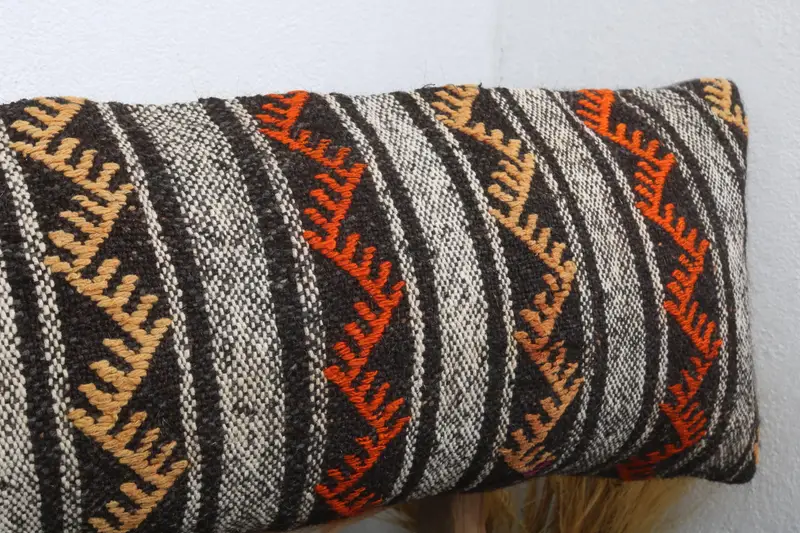 Interior Designer Pillow, Ikat Cushion Case, Pillow Sham, Throw Kilim Pillow, 12x48 Orange Cushion Case, Vintage Kilim Throw Pillow - 5