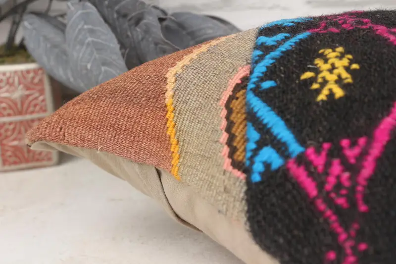 Throw Kilim Pillow, Kilim Pillow, Bright Pillow Cover, Boho Pillow Sham Cover, Decorative Throw Pillow Case, 16x16 Pink Pillow Case, Pillow Case - 7