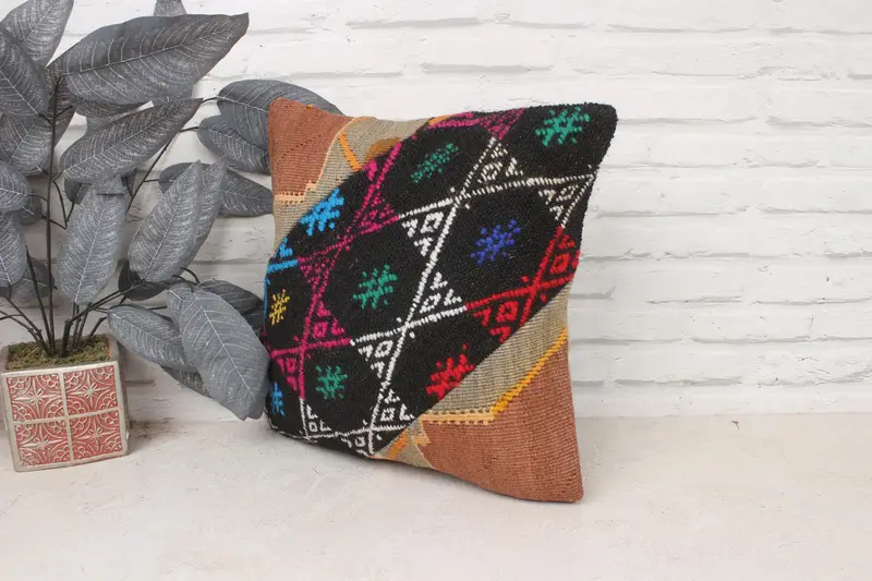 Throw Kilim Pillow, Kilim Pillow, Bright Pillow Cover, Boho Pillow Sham Cover, Decorative Throw Pillow Case, 16x16 Pink Pillow Case, Pillow Case - 4