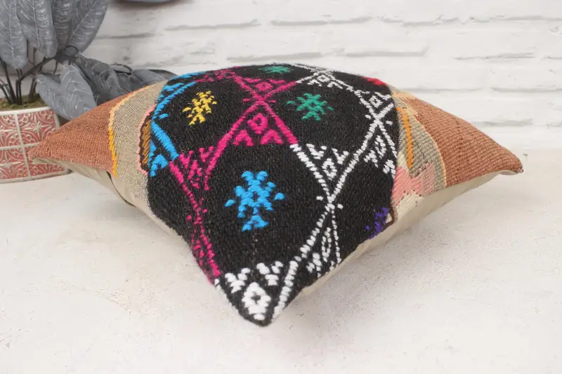 Throw Kilim Pillow, Kilim Pillow, Bright Pillow Cover, Boho Pillow Sham Cover, Decorative Throw Pillow Case, 16x16 Pink Pillow Case, Pillow Case - 6
